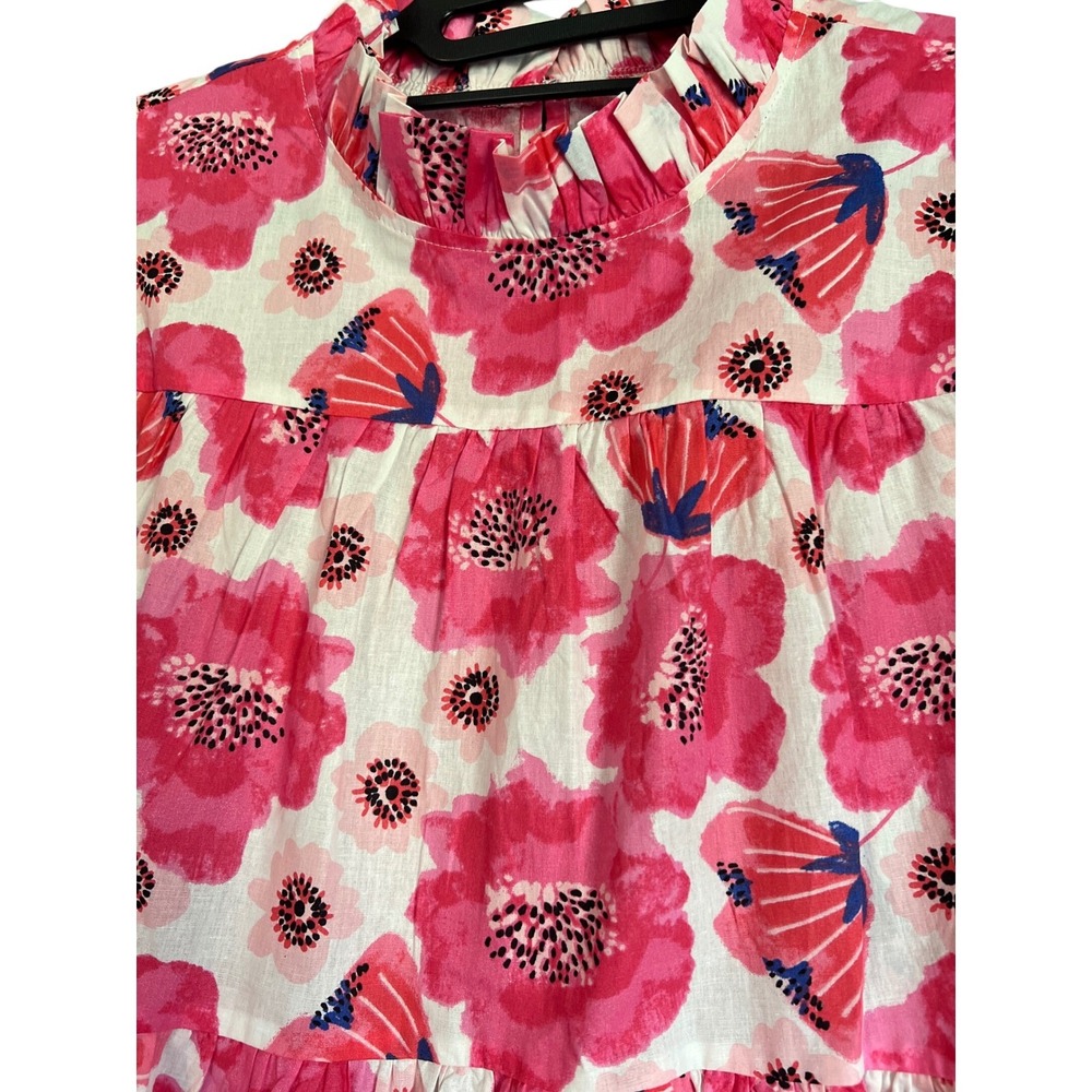 Jodifl Womens Pink Floral Poppy Ruffle Neck Flutter Sleeve Babydoll Top Medium - Picture 10 of 11